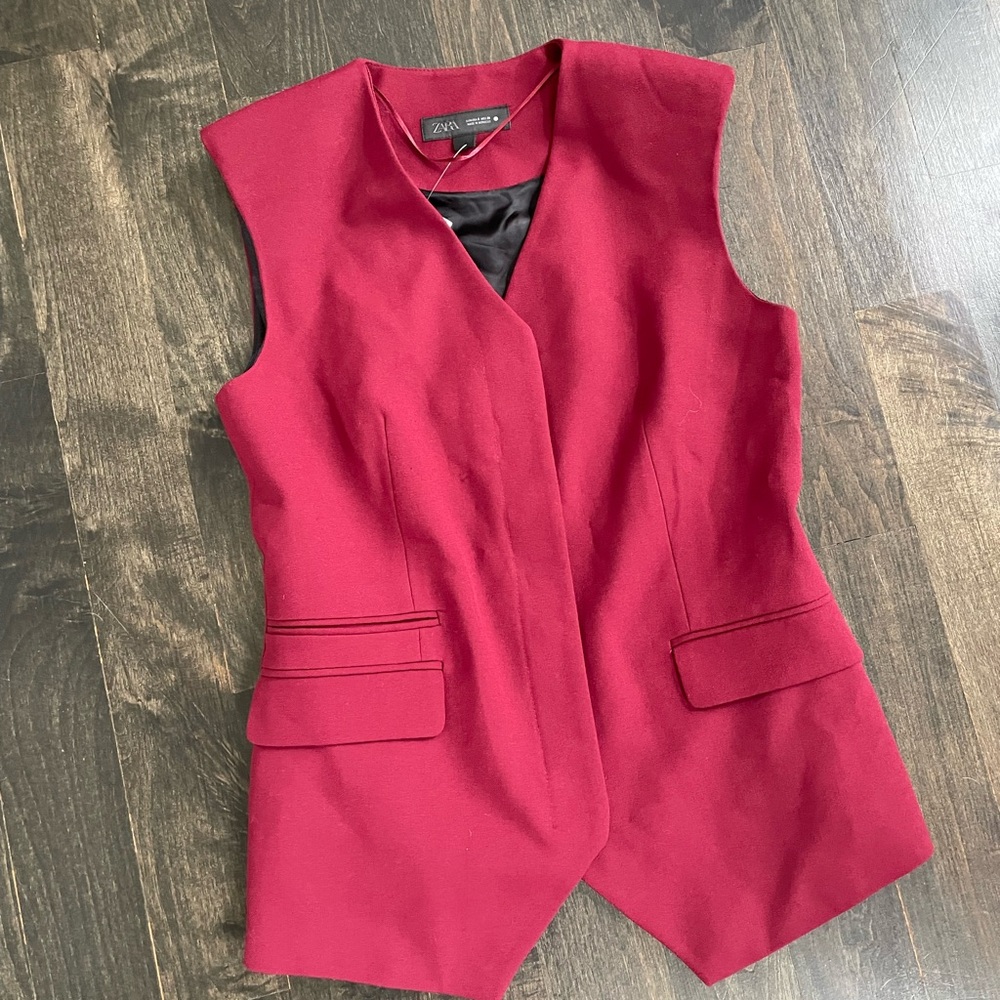 ZARA Structured Sleeveless Vest in Deep Berry Red